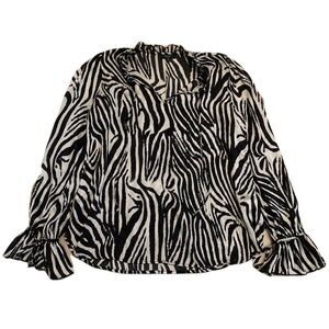 22. HAVER. London Zebra Print Ruffle Blouse Tie Cuffs Size L/G
